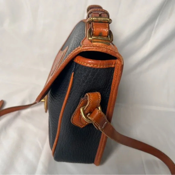 Vintage 90s Dooney & Bourke Pebble Blue and Brown Leather Crossbody Satchel Bag - Picture 3 of 9